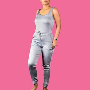 Onia Susie Jumpsuit Blue Jogger Tank Elastic Waist Drawstring Metallic Small